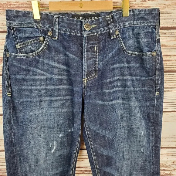 Affliction Los Angeles Men's 32x31 Ace Slim Straight Leg Distressed Jeans - Picture 2 of 12